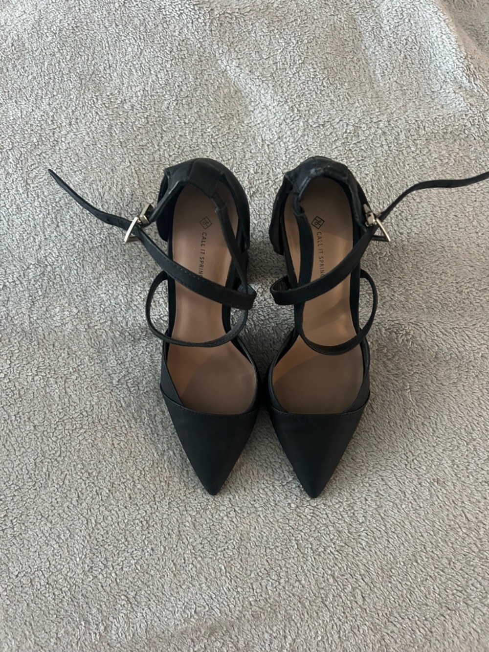 Call It Spring Black Pointed Toe Strappy Heels